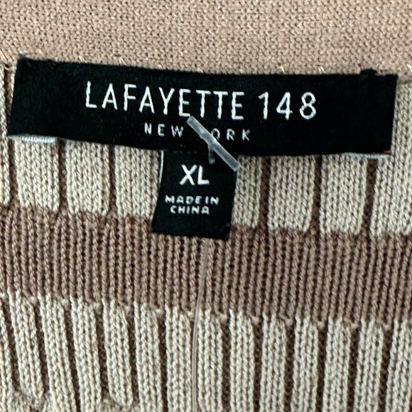 Lafayette 148 New York V-neck Ribbed Button Front Cardigan, Tan Size XL - Picture 6 of 9